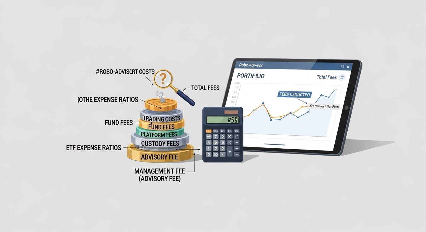 Illustration showing robo-advisor fees and cost breakdown for personal finance and fintech users